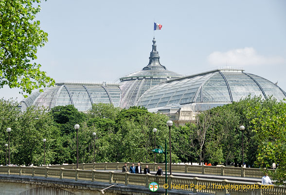 View of the glass barrel-vaulted roof of the Grand Palais and Pont Alexandre III