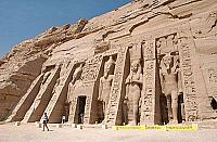 Statues of goddess Hathor alternate with Ramses II on the facade of Queen Nefertari's Temple.
[Temple of Hathor - Abu Simbel -