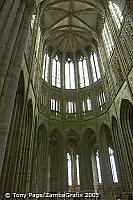 Four bays of Romanesque naves survive.  Three were pulled down in 1776 creating the West Terrace [Mont-St-Michel - France]