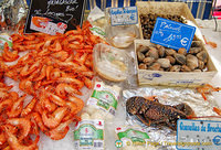 Cooked prawns, Coquilles St-Jacques and clams