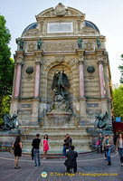 Fontaine Saint-Michel depicts St. Michael slaying an evil figure